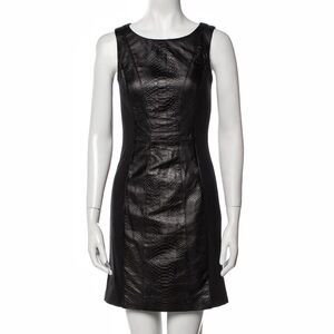 VAKKO Black Lamb Leather Sexy Dress With Snake Skin Animal Print Front Small S